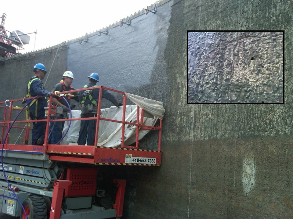industrial wastewater clarifier wall with zoom in on the substrate condition