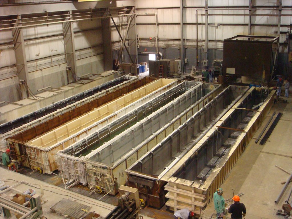 An industrial area with large process tanks