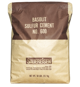 A 50-lb bag of 600 Sulfur Capping Compound cement.